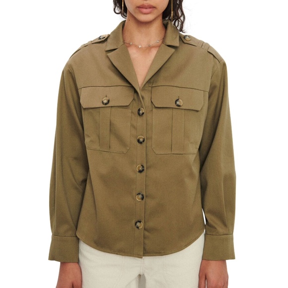 Olive Green Utility Double Pocket Button Down Shirt / Jacket - Picture 2 of 11